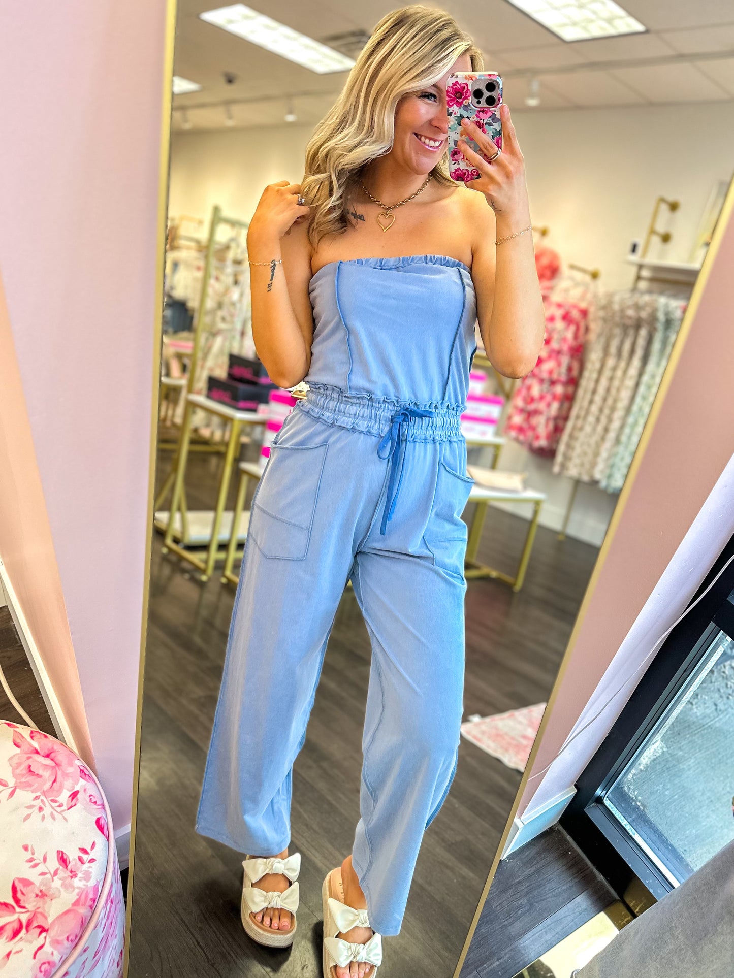 Sloane Strapless Jumpsuit - Washed Blue