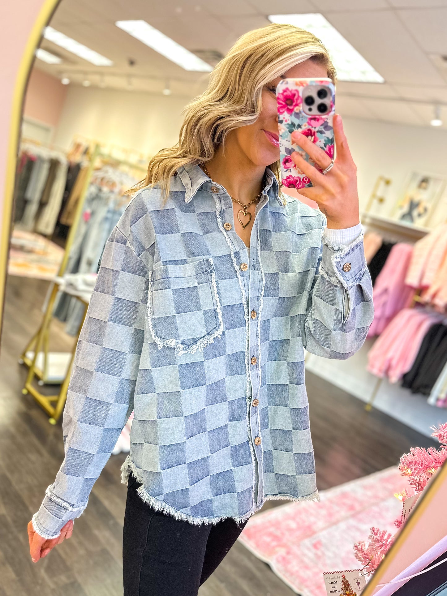 Checkered Chic Denim Shacket