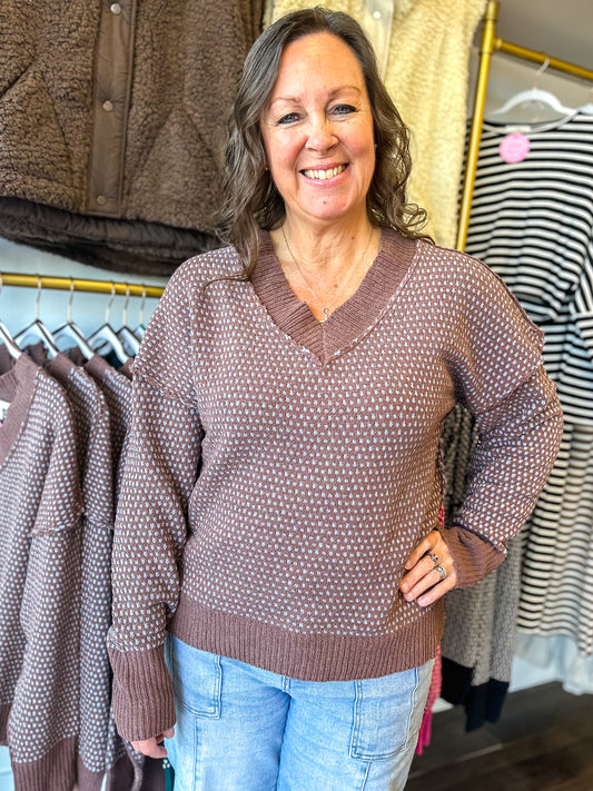 Callie Contrast Stitch Sweater - Chocolate