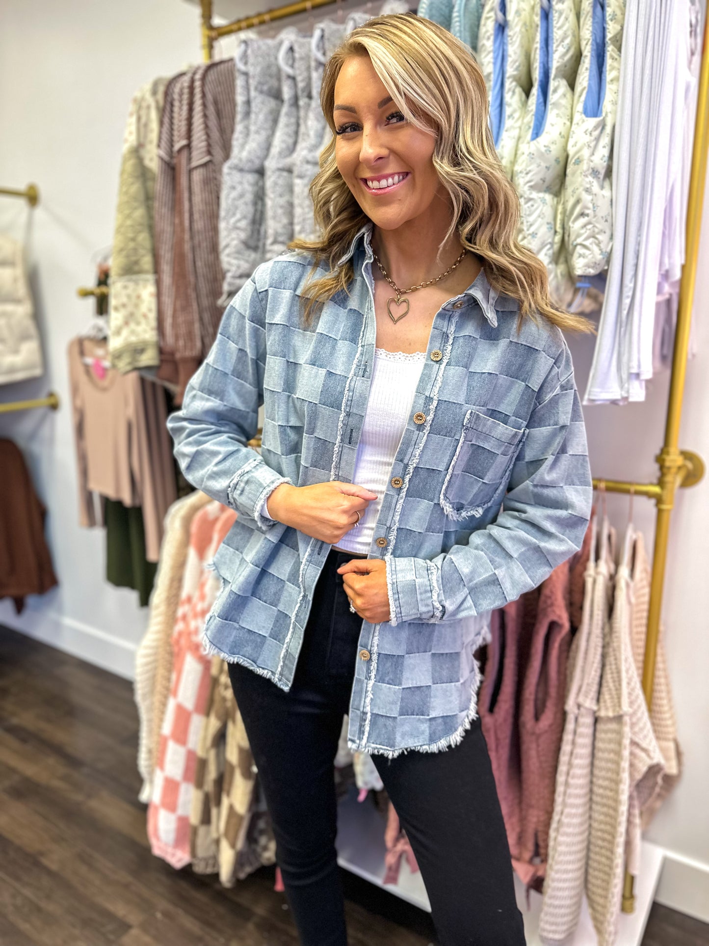 Checkered Chic Denim Shacket