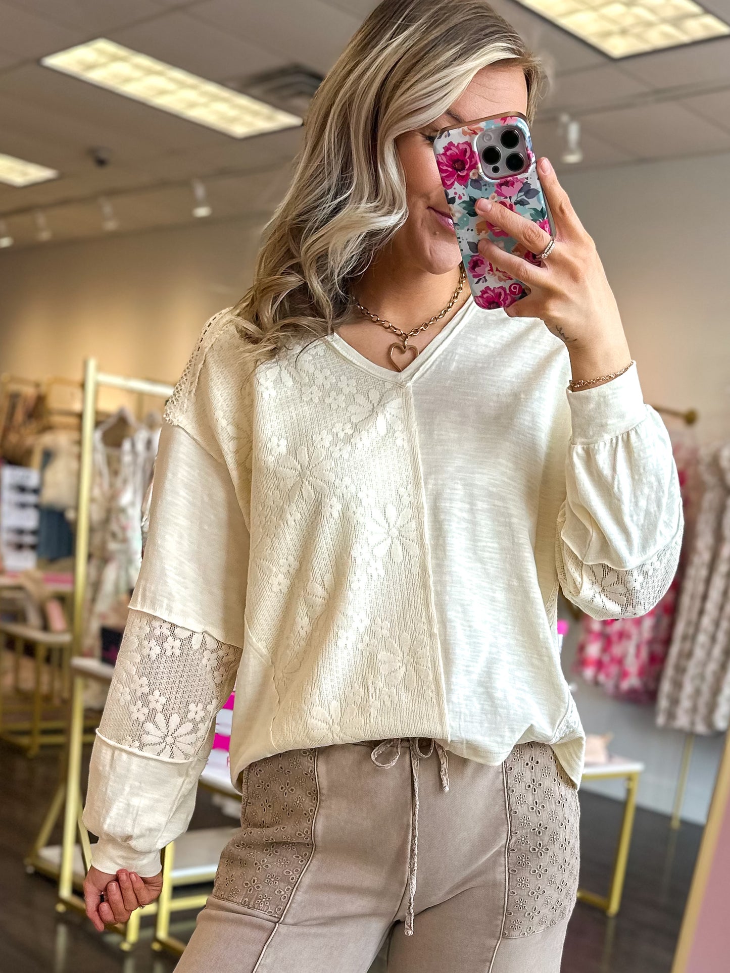 Leighton Lace Mix Top