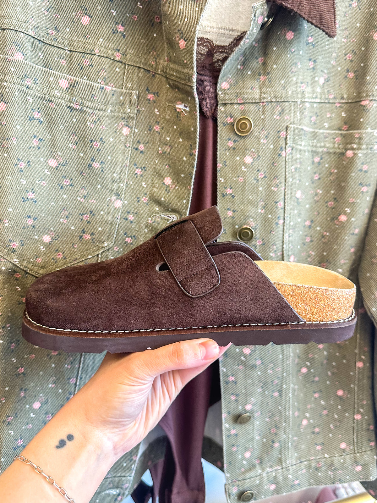 CORKY'S: Distracted Chocolate Faux Suede Clogs