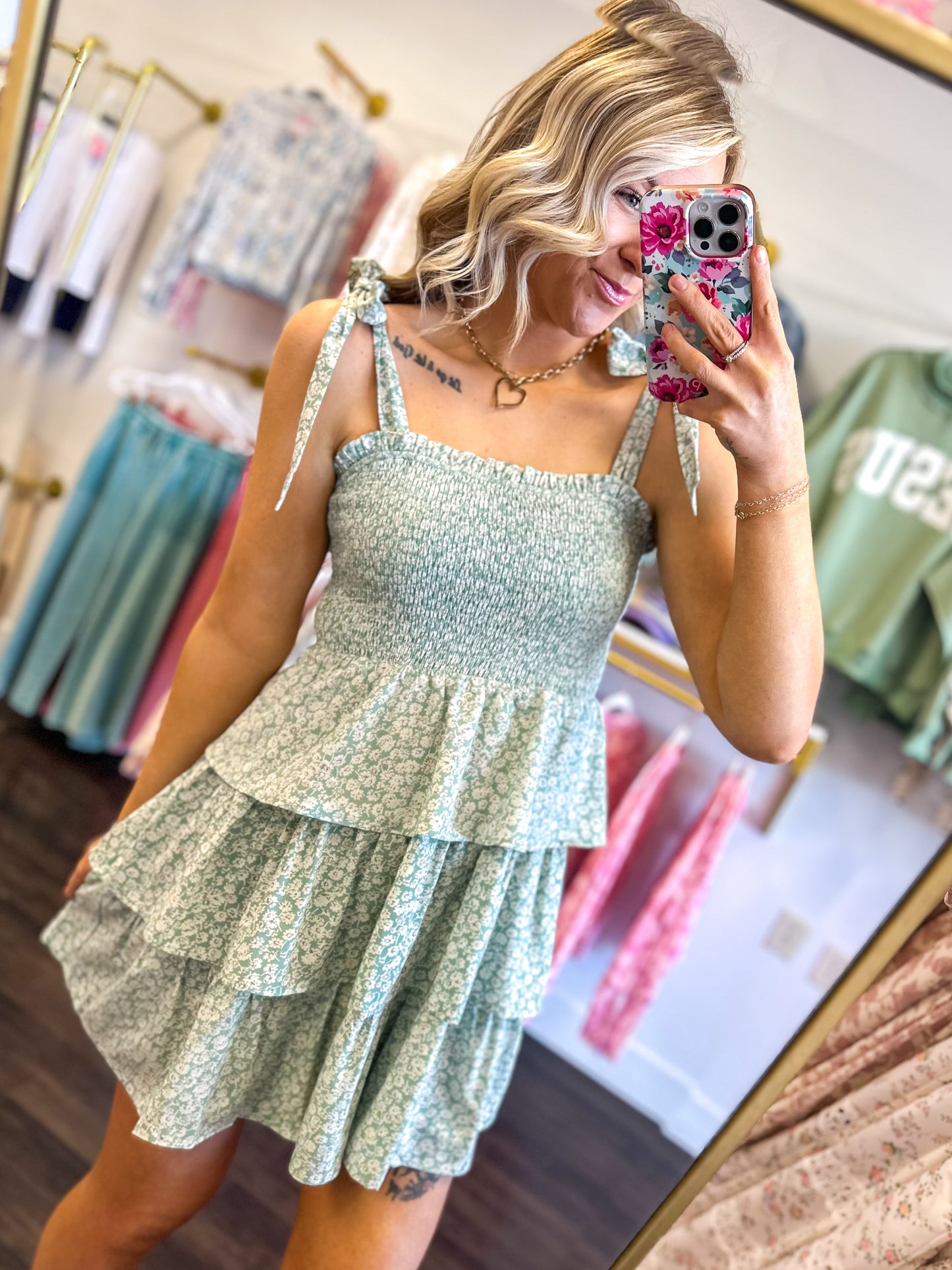 Selah Seafoam Floral Mini Dress