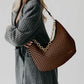 Sienna Slouchy Woven Shoulder Bag - Checkered Coffee