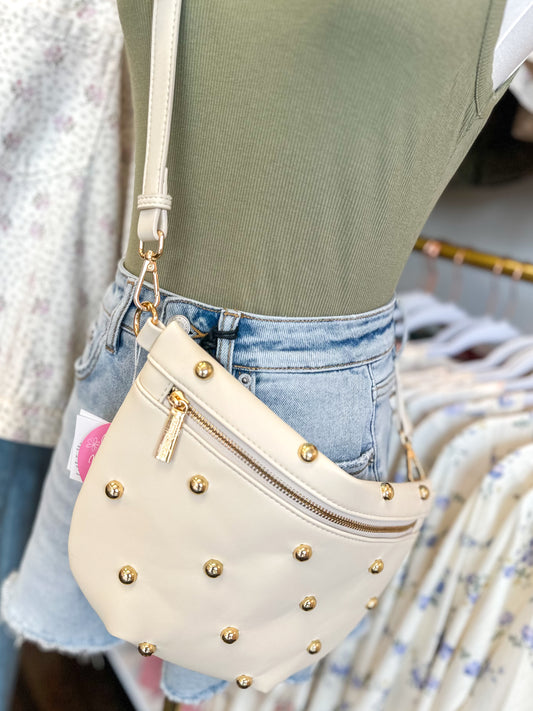 Chic Gold Studded Westlyn Bum Bag - Cream