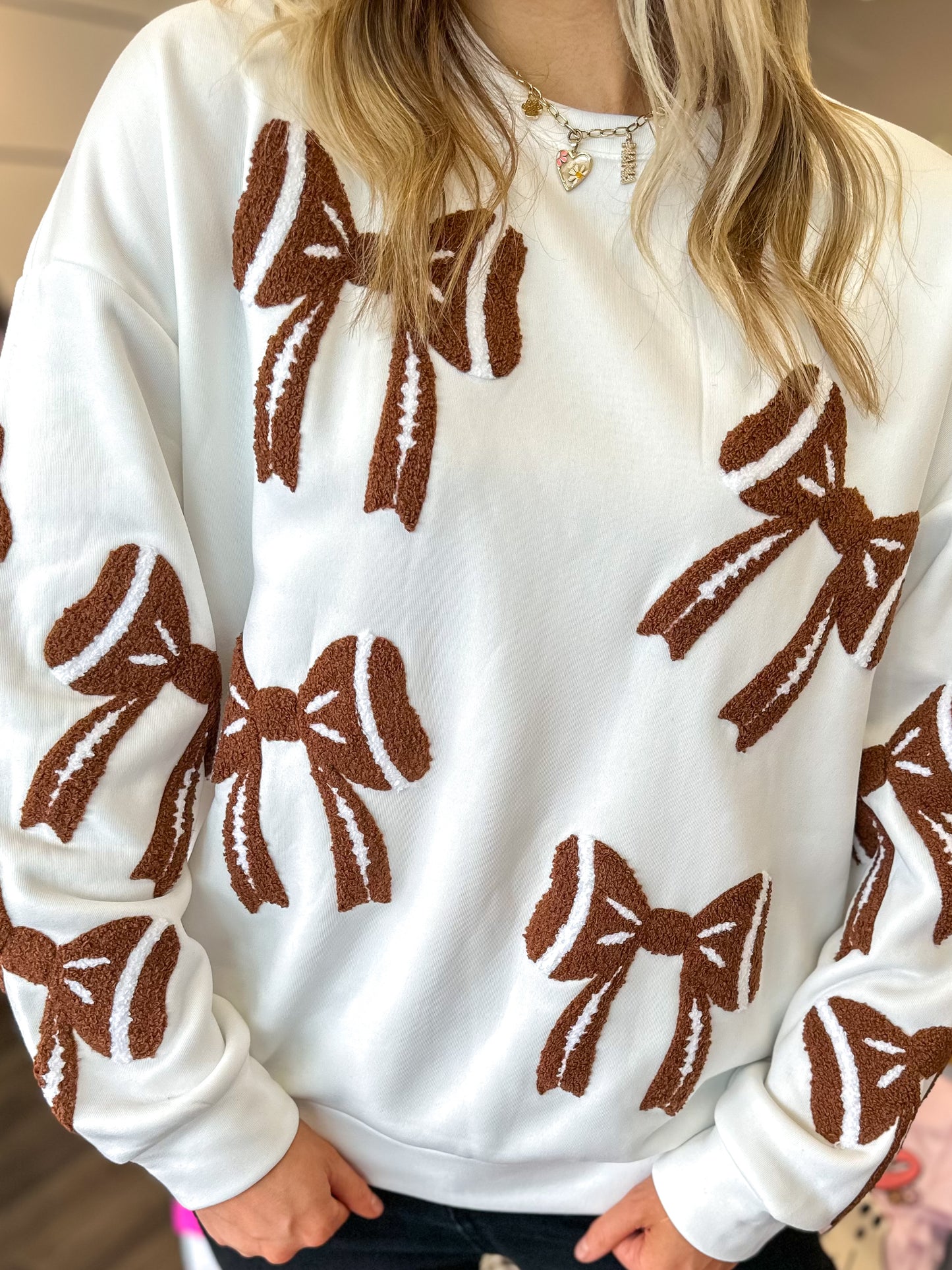 Football Bows Patch Sweatshirt