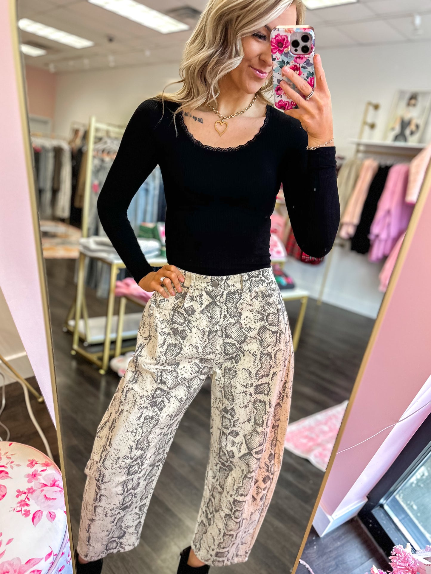 Sylvie Snake Print Barrel Jeans