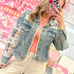 Linley Lace Inset Raw Detail Oversized Denim Jacket
