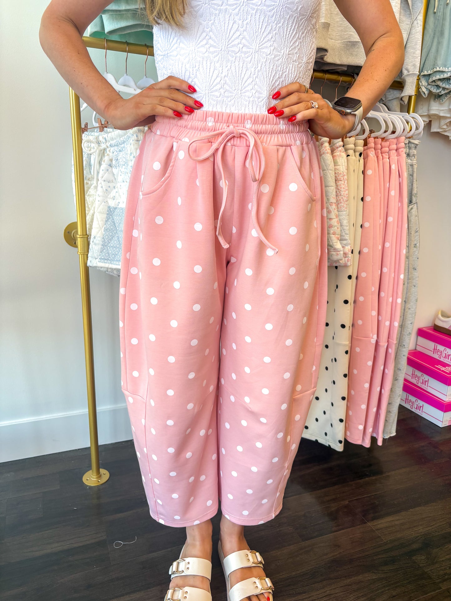 Dottie Scuba Barrel Lounge Pants - Light Pink/White
