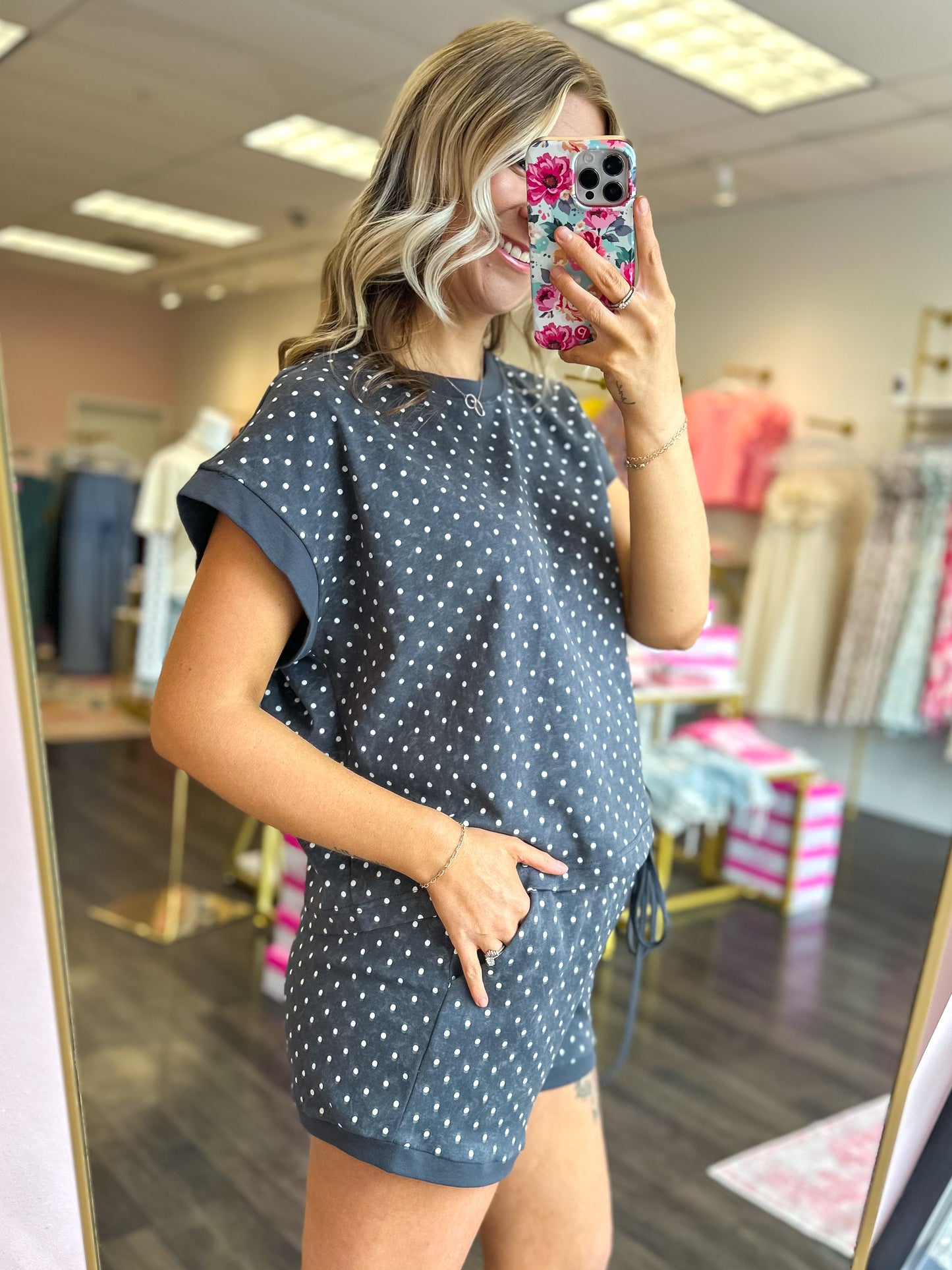 Sweet Spot Polka Dot Short Set - Blackish Charcoal