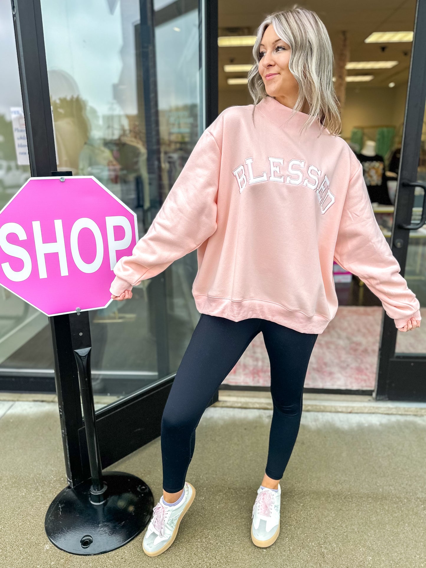 Blessed Embroidered Mockneck Sweatshirt