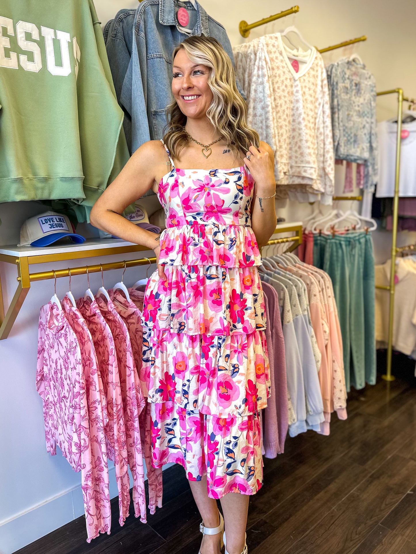 Poppy Garden Tiered Midi Dress