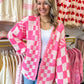 Checkmate Cutie Cardigan - Neon Pink