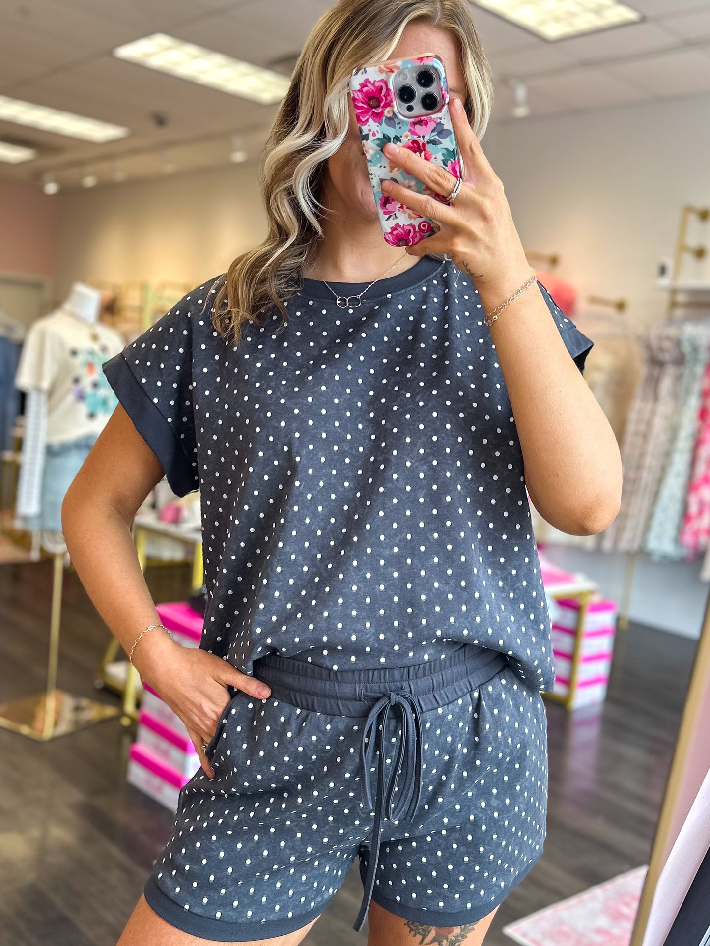 Sweet Spot Polka Dot Short Set - Blackish Charcoal