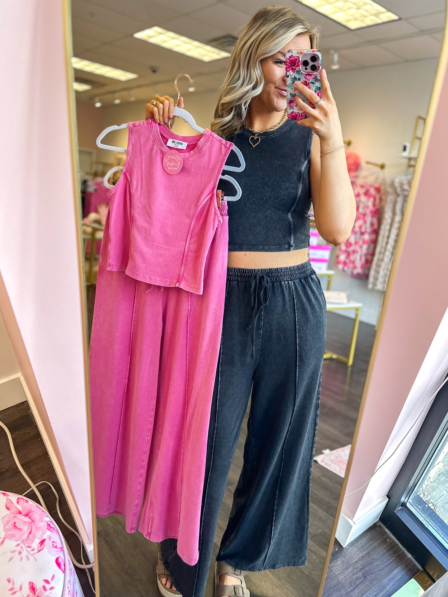 On The Go Wide Leg Pant Set - Black