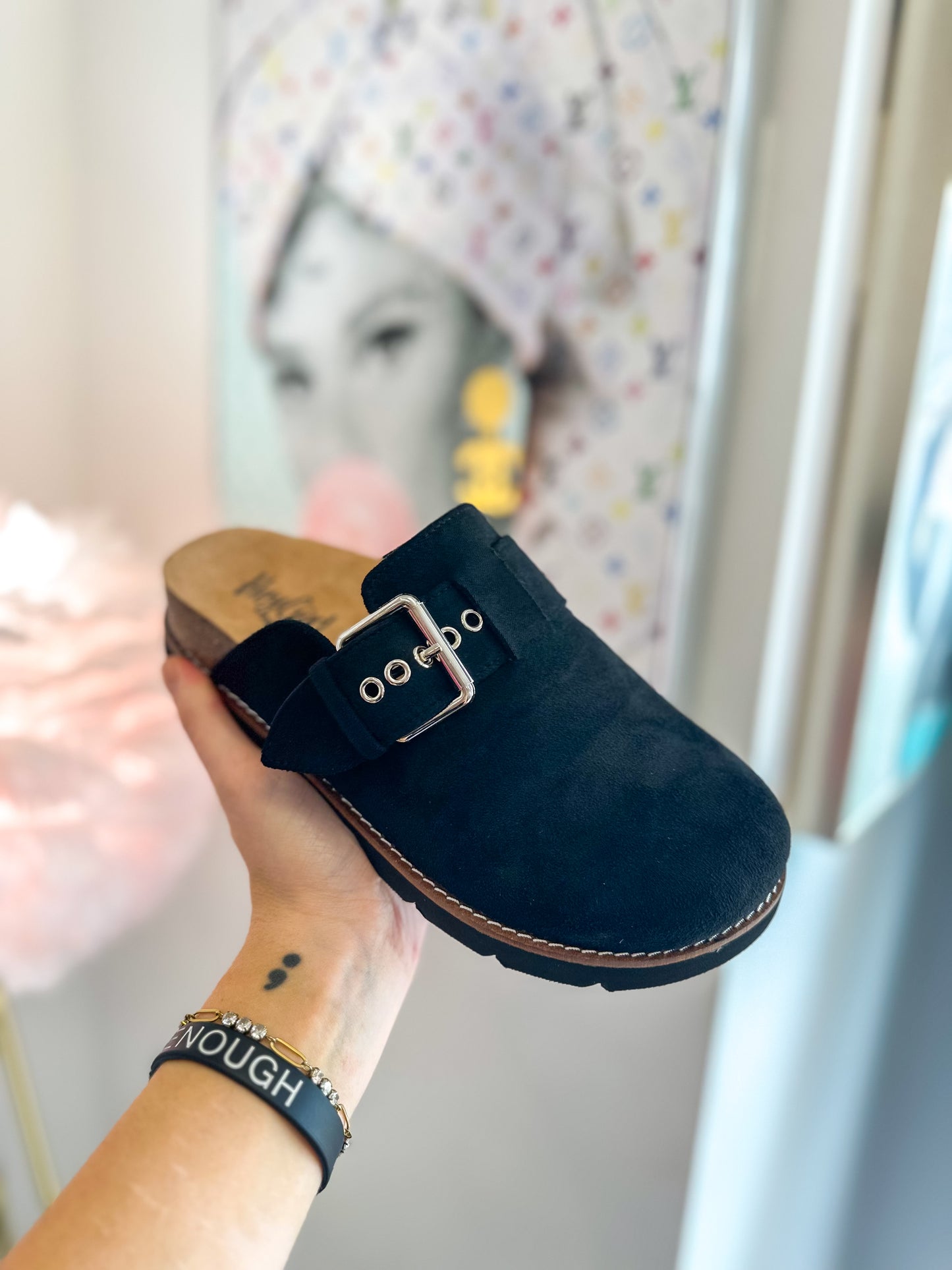 CORKY'S: Day Dream Black Faux Suede Clogs