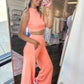 Girl On The Go Halter Crop Top & Pants Set - Neon Coral