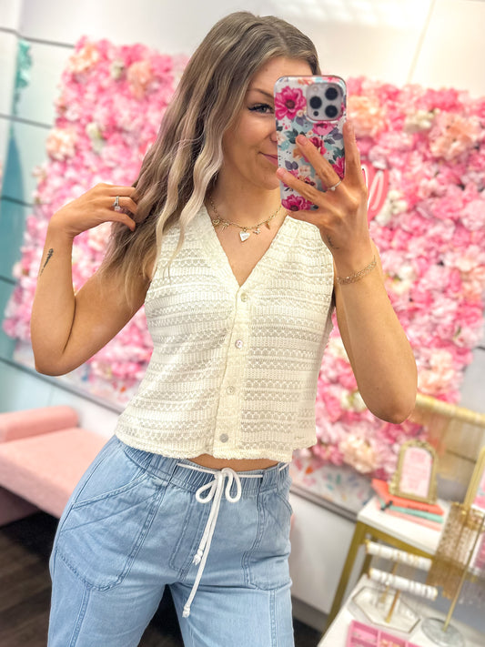 Coastal Chic Crochet Button Up Top