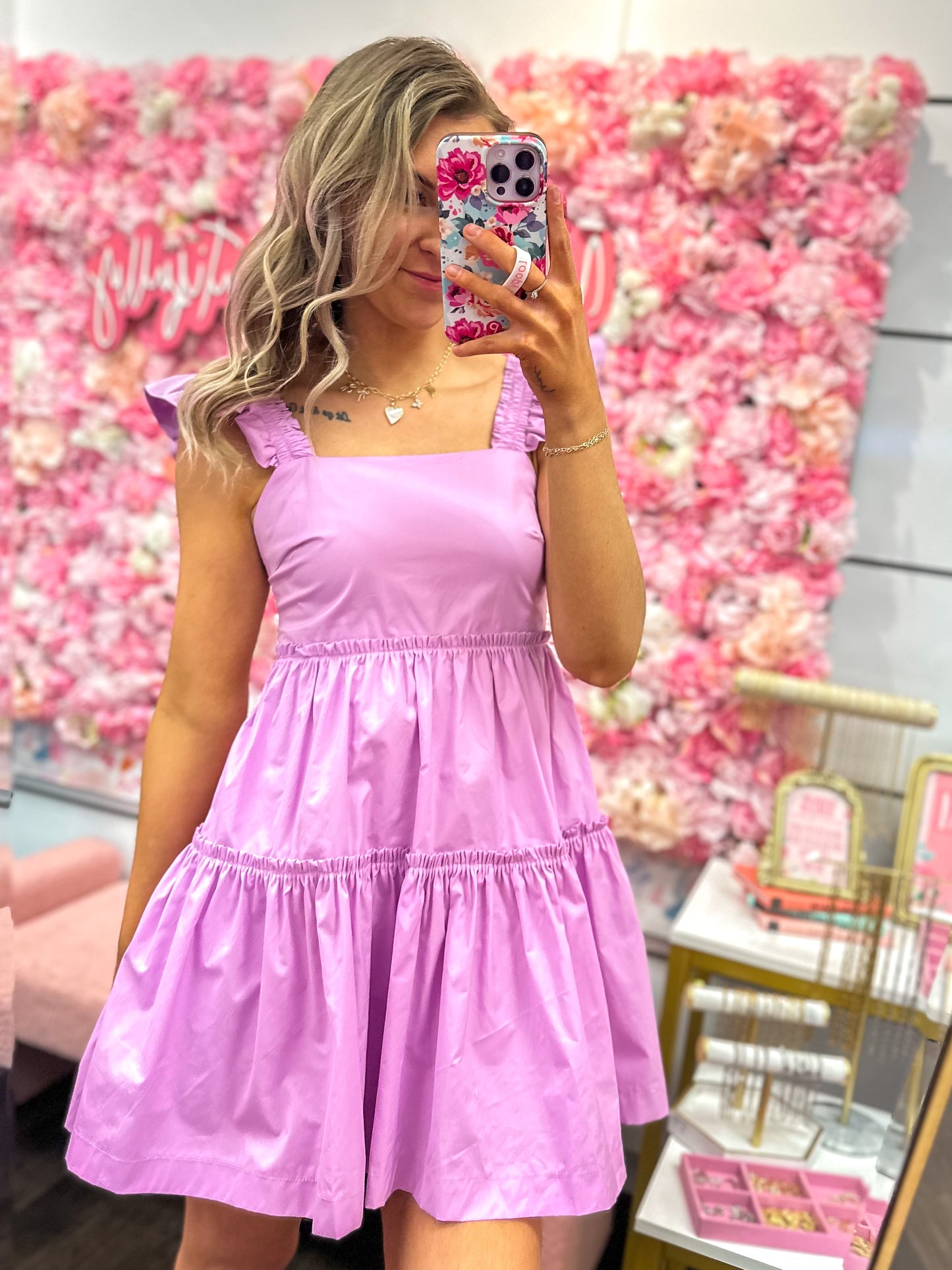 Lillian Lilac Tiered Dress With Ruffle Straps