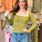 Rebecca Rib Knit Lace Top - Olive