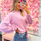 Sammie Sweater Crop Top With Waist Ribbon Tie - Pink Lavender