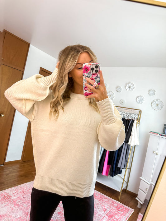 Oaklynn Oversized Basic Solid Sweater Knit Top - Ivory