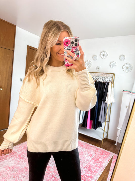 Oaklynn Oversized Basic Solid Sweater Knit Top - Ivory