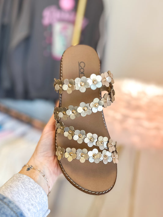 CORKY'S: Let's Be Friends Gold Floral Wedge