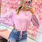 Sammie Sweater Crop Top With Waist Ribbon Tie - Pink Lavender