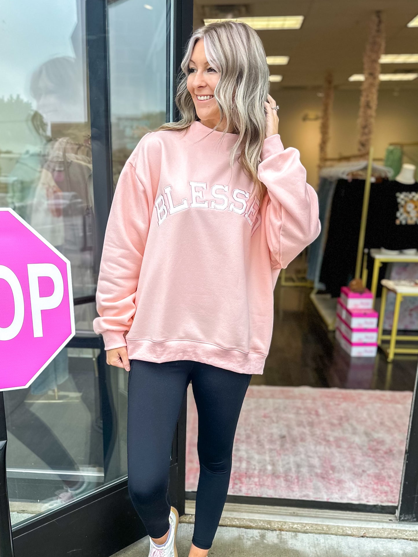 Blessed Embroidered Mockneck Sweatshirt