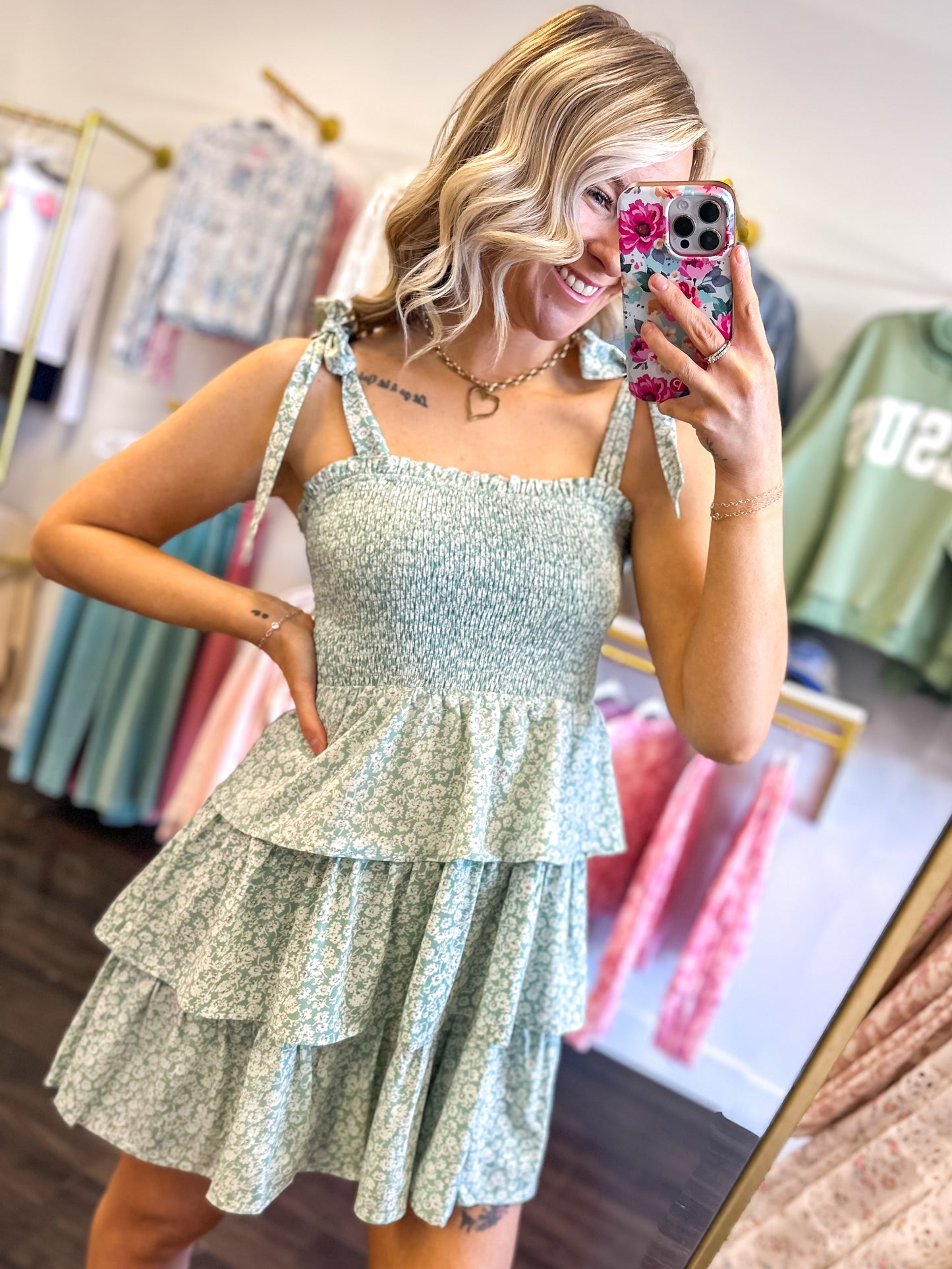 Selah Seafoam Floral Mini Dress