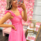 Raelynn Ruffle Detail Empire Waist Sleeveless Midi Dress - Pink