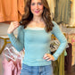 Rebecca Rib Knit Lace Top - Icy Blue