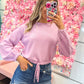 Sammie Sweater Crop Top With Waist Ribbon Tie - Pink Lavender