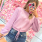 Sammie Sweater Crop Top With Waist Ribbon Tie - Pink Lavender