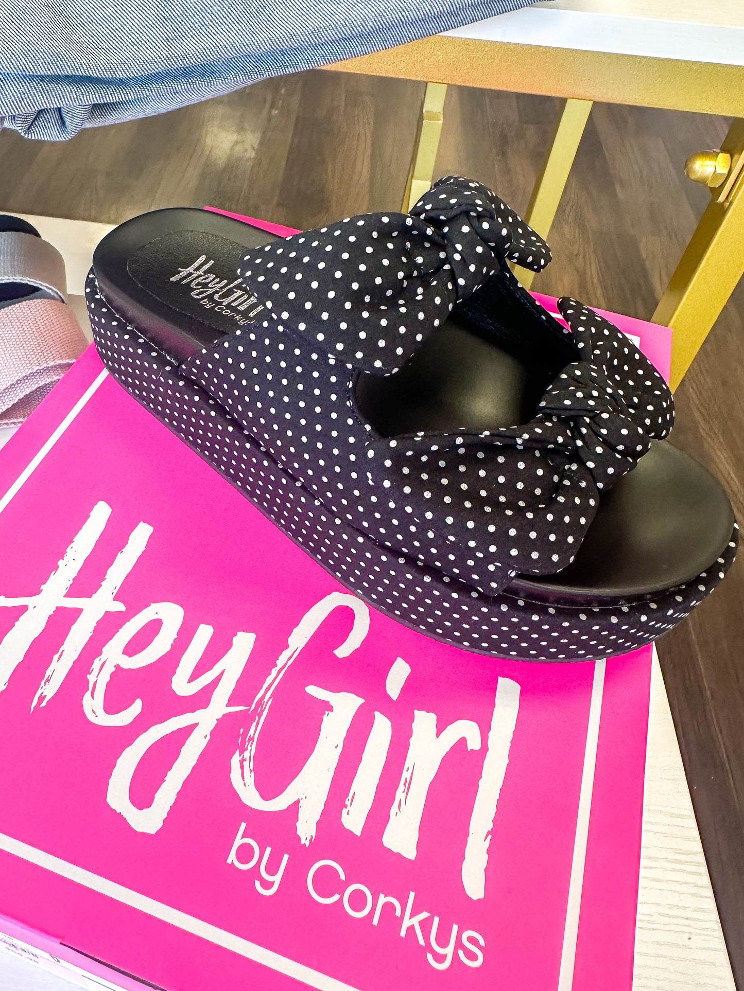 CORKY'S: Lil Bit Knotty Sandals - Black White Polka Dots