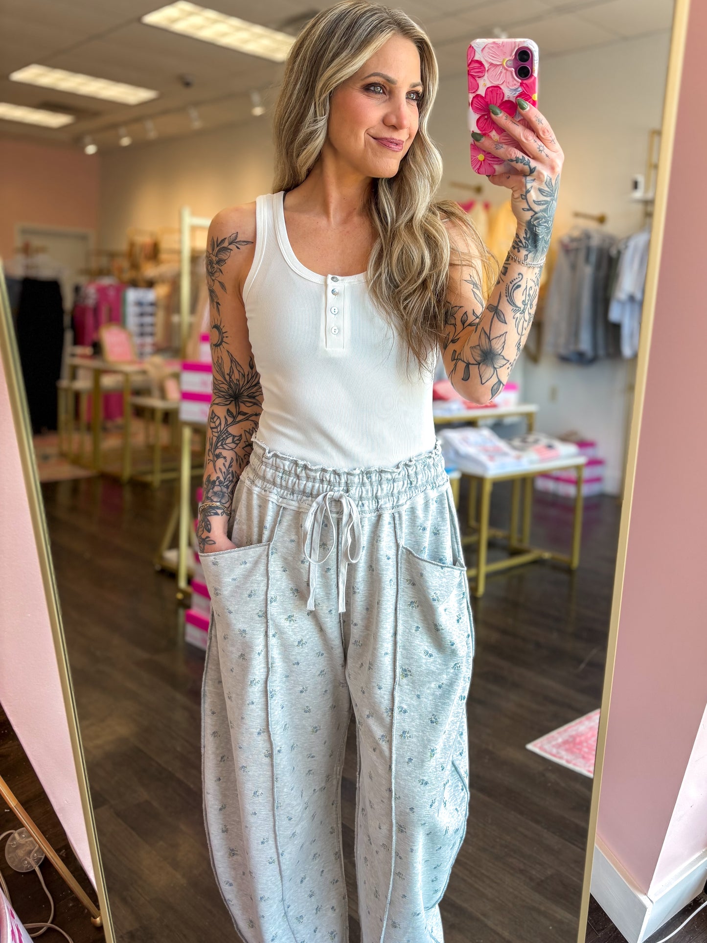 Wildflower Weekend Barrel Pants - Heather Grey
