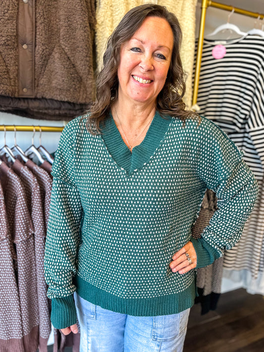Callie Contrast Stitch Sweater - Forest