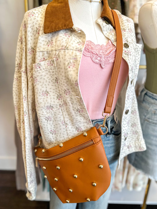 Chic Gold Studded Westlyn Bum Bag - Brown