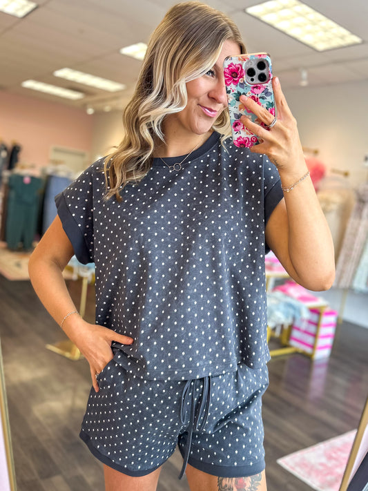 Sweet Spot Polka Dot Short Set - Blackish Charcoal