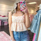 Penelope Printed Gingham Ruffle Tank Top