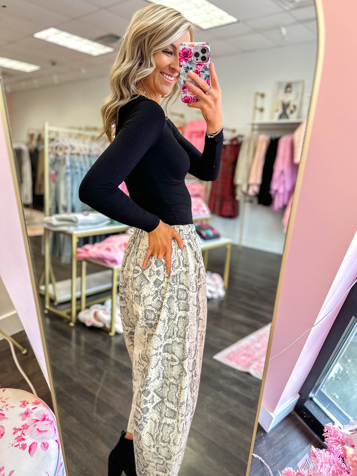 Sylvie Snake Print Barrel Jeans