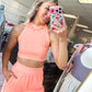 Girl On The Go Halter Crop Top & Pants Set - Neon Coral