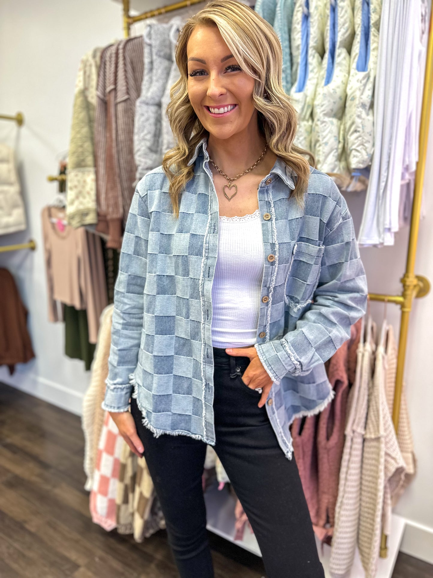 Checkered Chic Denim Shacket