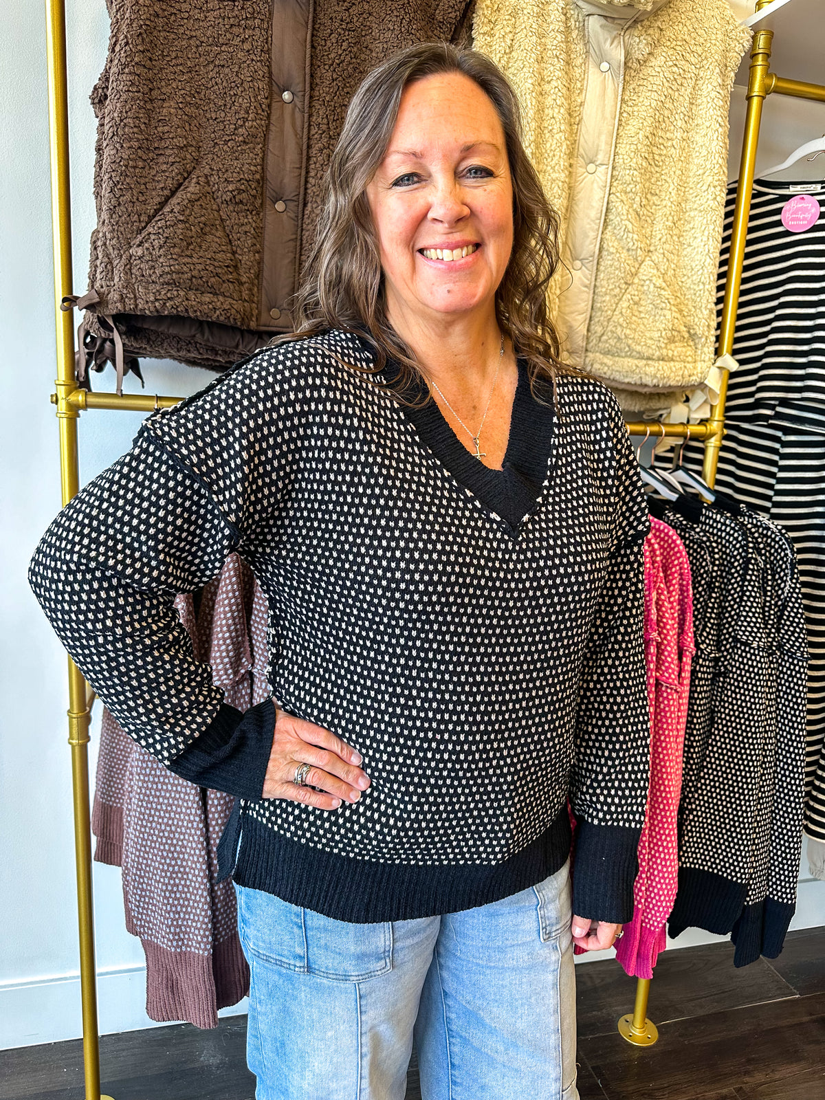 Callie Contrast Stitch Sweater - Black