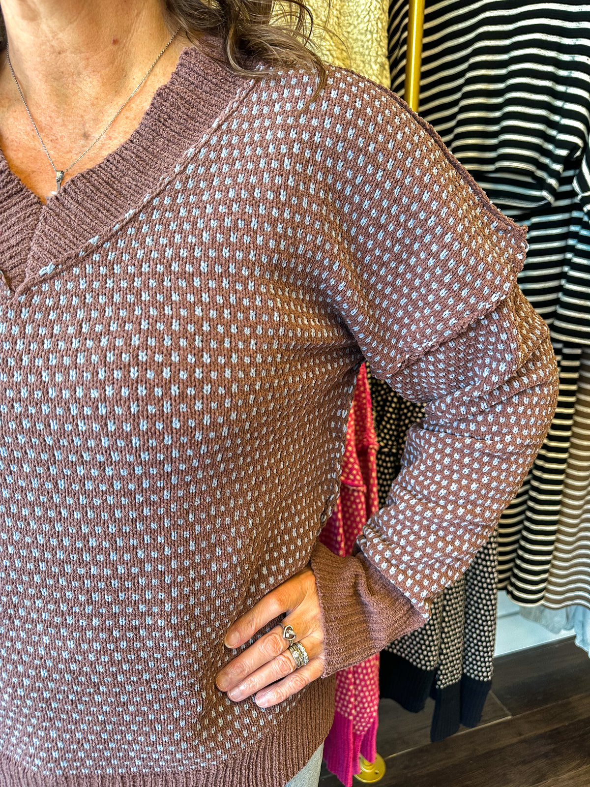 Callie Contrast Stitch Sweater - Chocolate