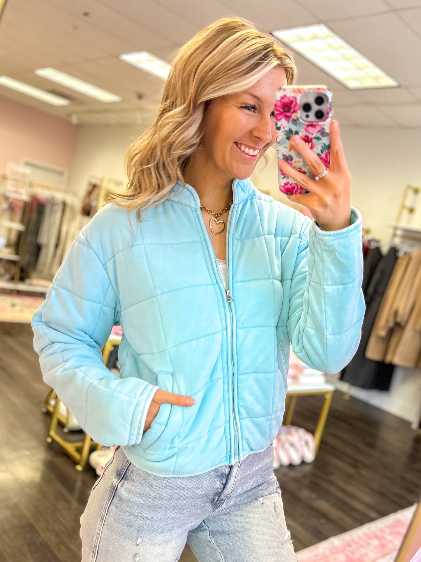 Waverly Washed Quilted Jacket - Light Blue