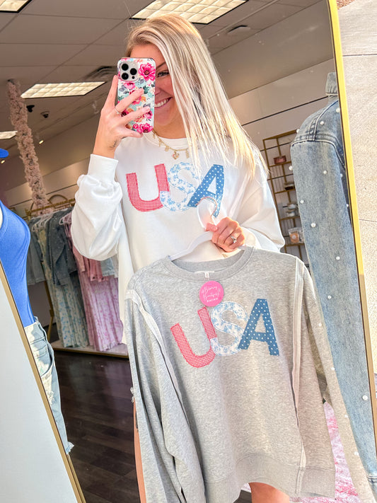 USA Patchwork Crewneck Long Sleeve Top