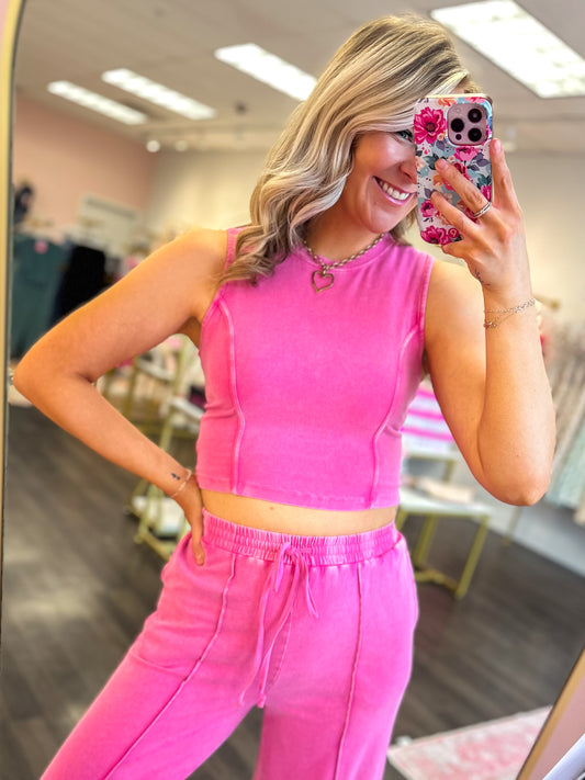 On The Go Wide Leg Pant Set - Fuchsia