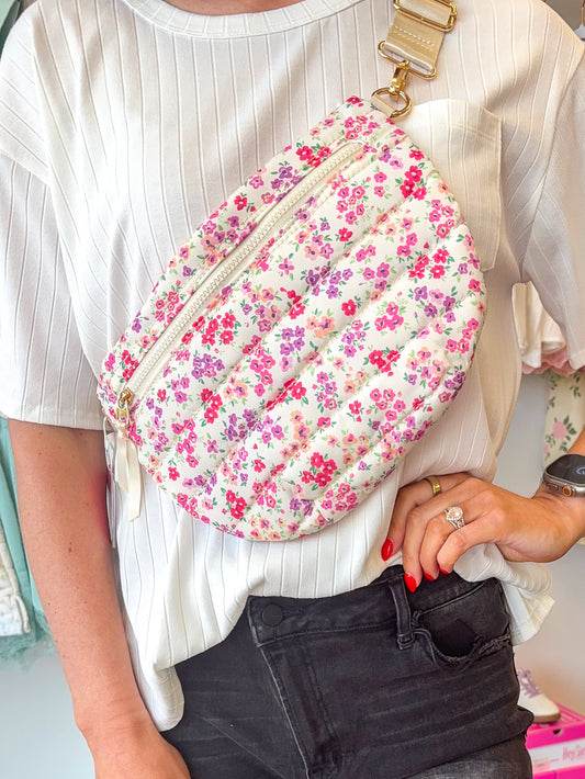 Jolie Puffer Belt Bag - Pink Floral